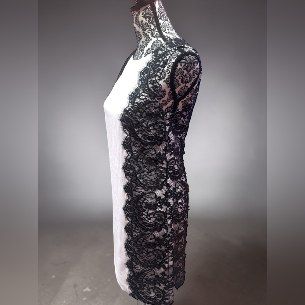 Trina Turk Saba Ivory Black Lace Overlay Panels Sheath Dress. Size 2. EUC. - Picture 7 of 16